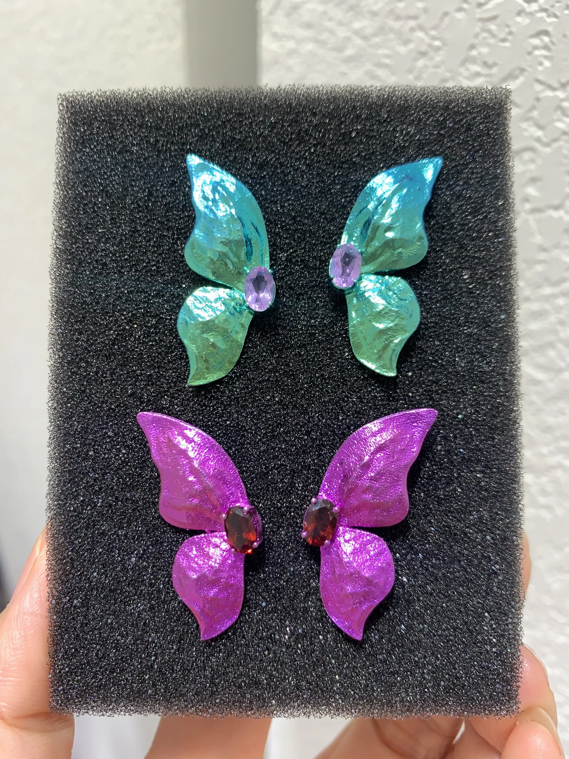 

butterfly stud earring titanium with semi-=precious stone cute romantic fashion women jewelry MIYI