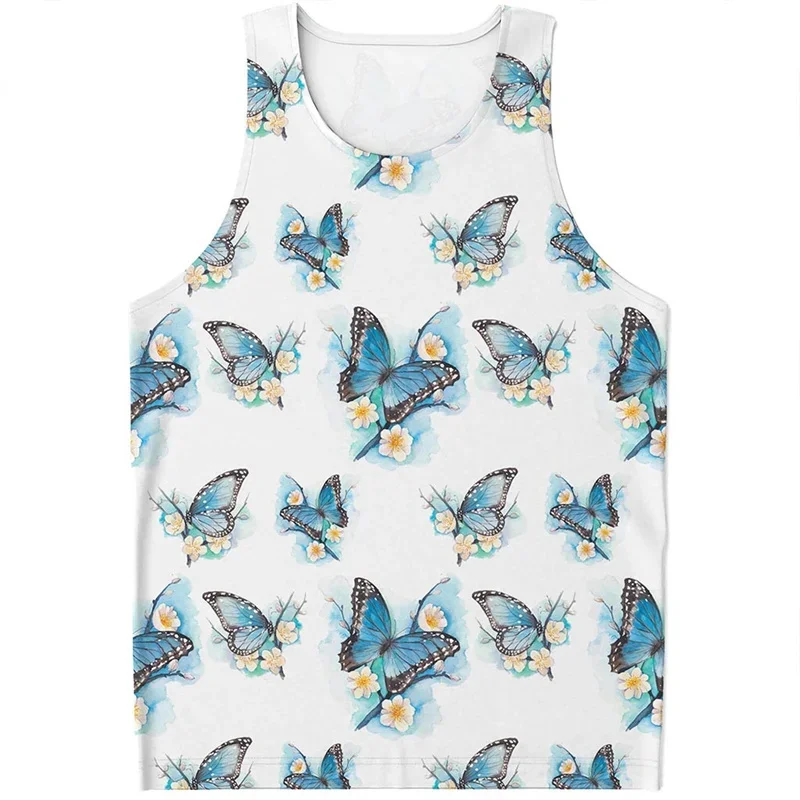 Colorful Butterfly 3D Printed Tank Tops For Men Women Summer Harajuku Holiday Sleeveles Vest Street Casual Plus Size Tee Shirt