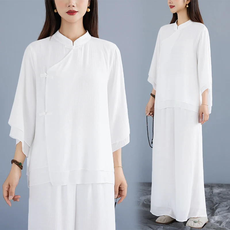 

Women's Tai Chi Practice Clothes Yoga Set Cotton Linen Zen Tea Style Autumn Collection Fashionable Traditional Chinese Costume
