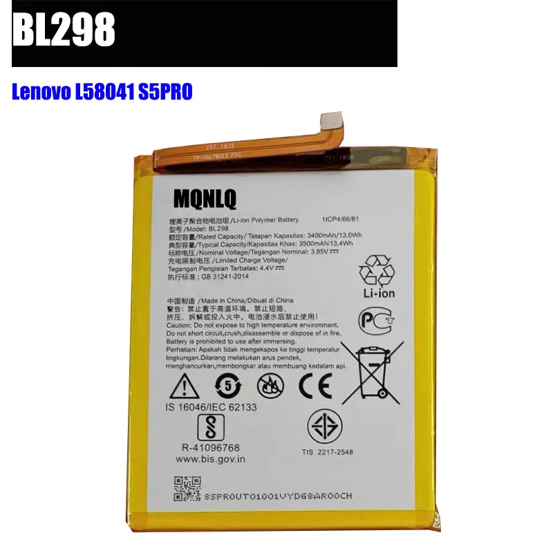 High Quality 3.8V 3500mAh BL298 Battery For Lenovo S5 Pro Mobile Phone Batteries