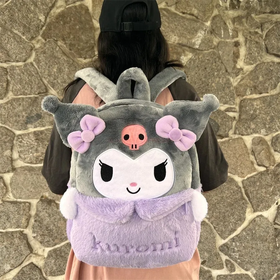 Nueva mochila de felpa encantadora de dibujos animados Sanrio Cinnamoroll Kuromi Girl Heart de gran capacidad My Melody bolso de hombro regalo de Navidad para niños