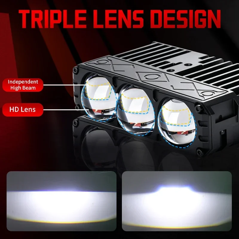 Offroad Driving Work Light LED Triple Lens Grille Light Dual Beam Hi/Lo Aluminum Alloy Turbo Cooling Fan For SUV Truck Off Road