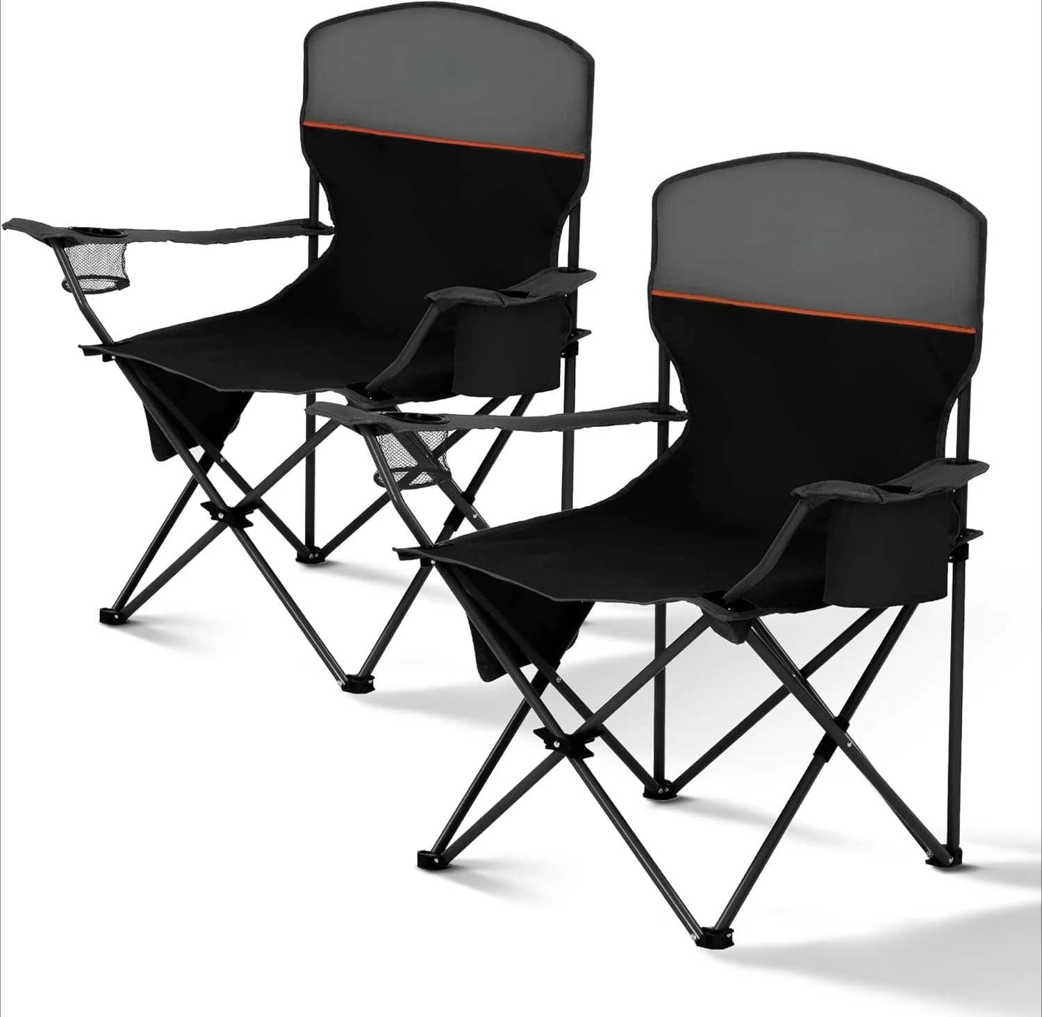 

Folding Camping Chairs Lawn Chairs Outdoor Chairs Support 225 LBS Portable Camp Chairs with Cup Holders Cooler Pouch, 2 Pack
