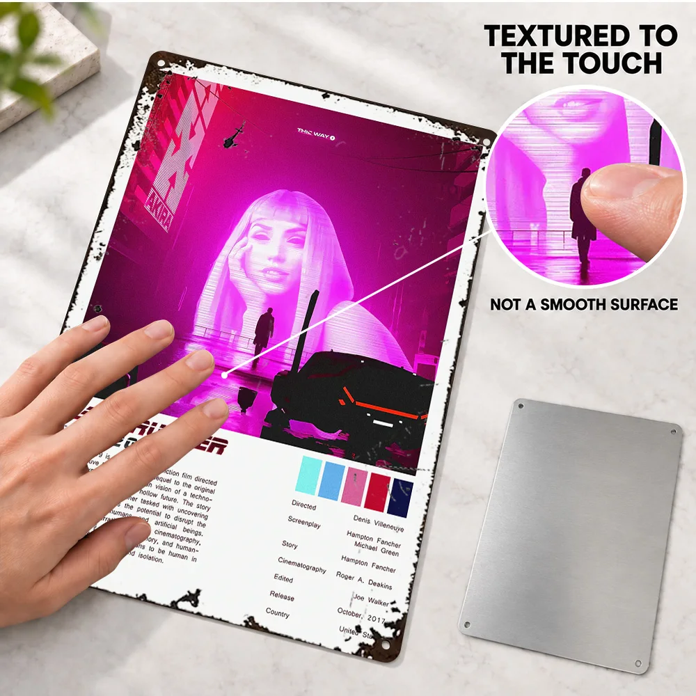 Blade Runner 2049 Pink Hologram City Textured Metal Poster Personalized Aluminum Sign Illustrated Wall Art For Cinema Lounge