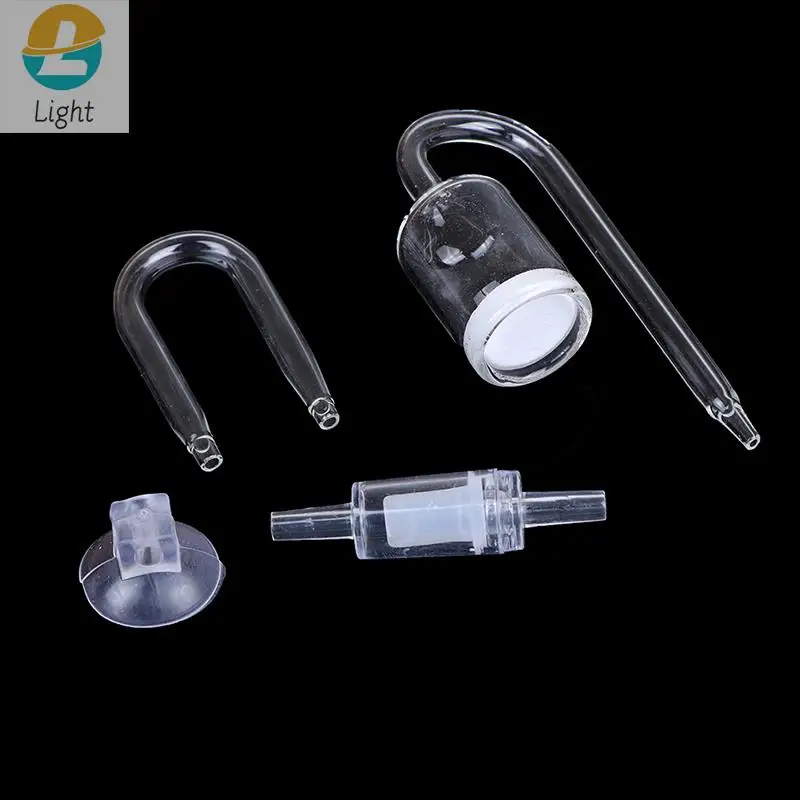 Aquarium CO2 Diffuser Kits U Shaped Connector Air Tube Check Valve Carbon Dioxide Atomizer 4 Pieces Set For Fish Tank Plants