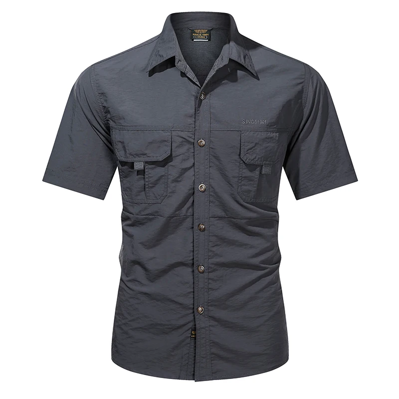 Camisa táctica de manga corta para hombre, camisa de secado rápido con solapa transpirable, fina, estilo militar, ideal para senderismo al aire libre, Verano