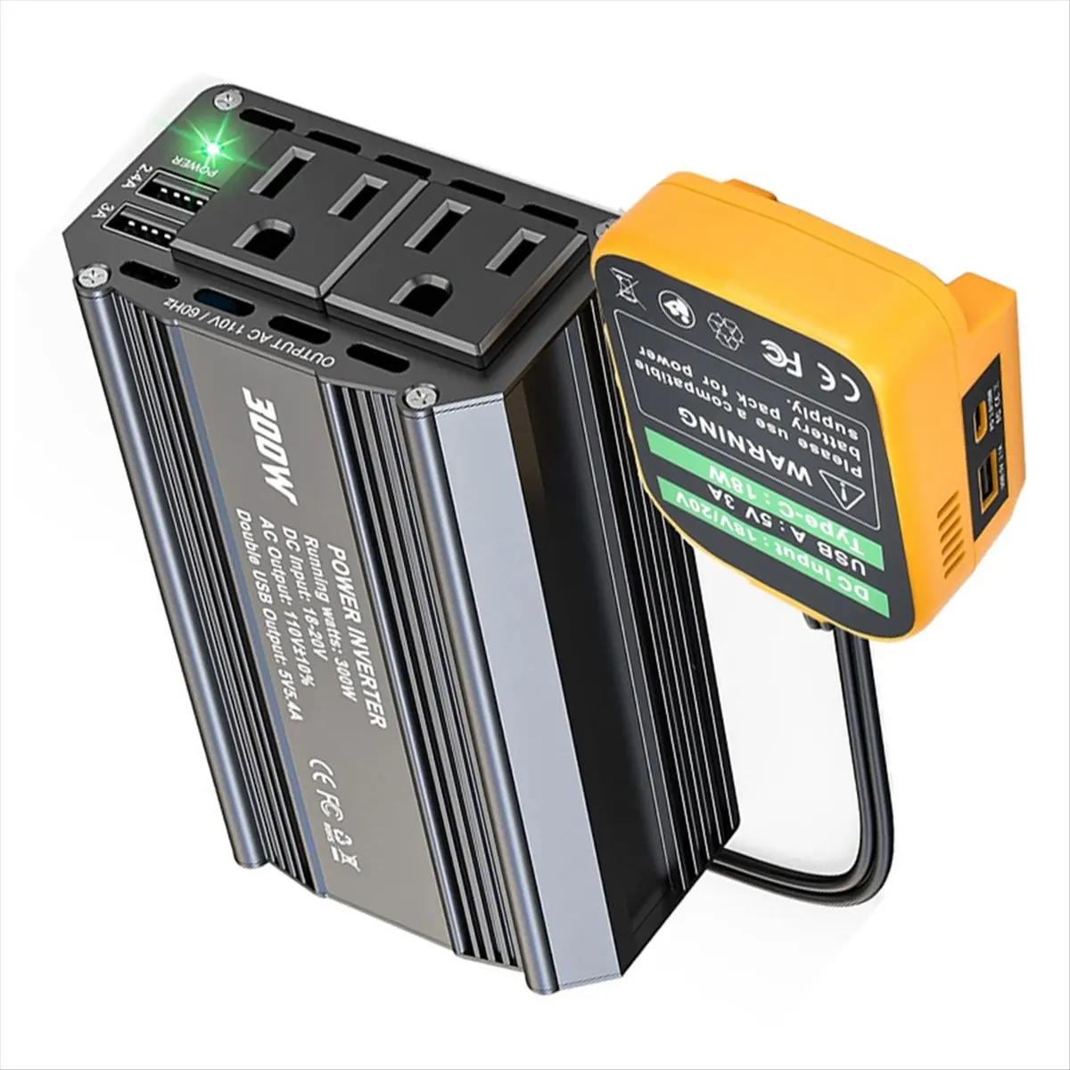T851C-300W Power Inverter 20V to 110V for Battery Inverter DC Charger Adapter with 2 AC Outlet & 2 USB Ports for Car HOT