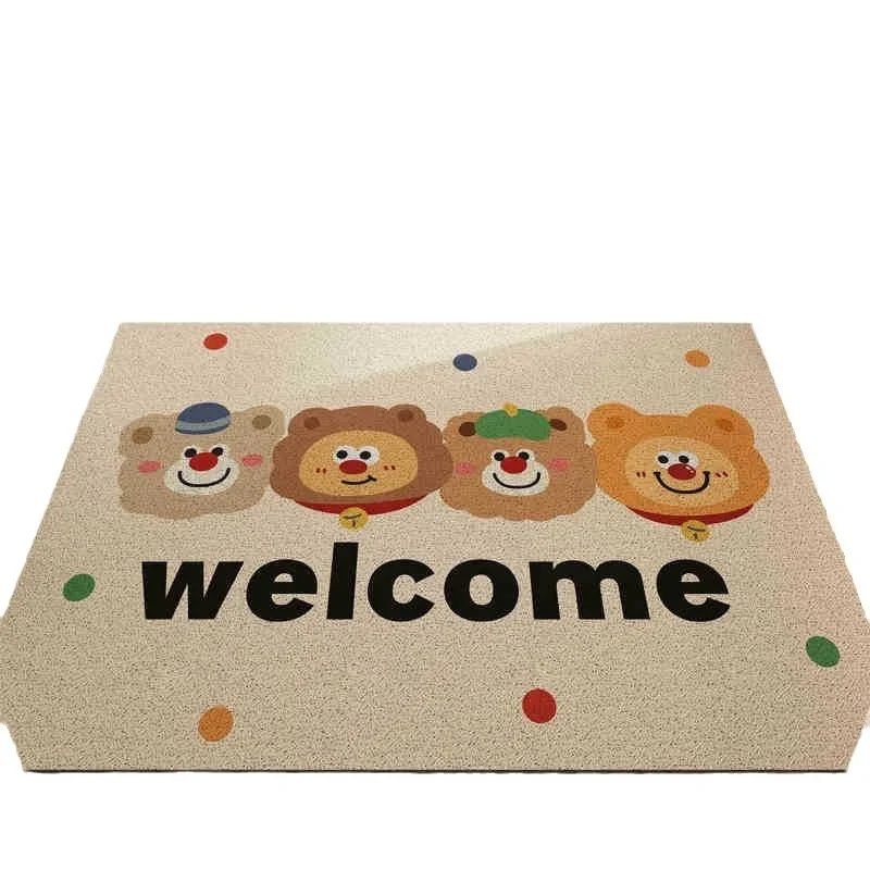 VIKAMA Cartoon Cute Bear Crystal Velvet Carpet Living Room Bathroom Entrance Door Door Dirty And Non-Slip Mat Home Decoration