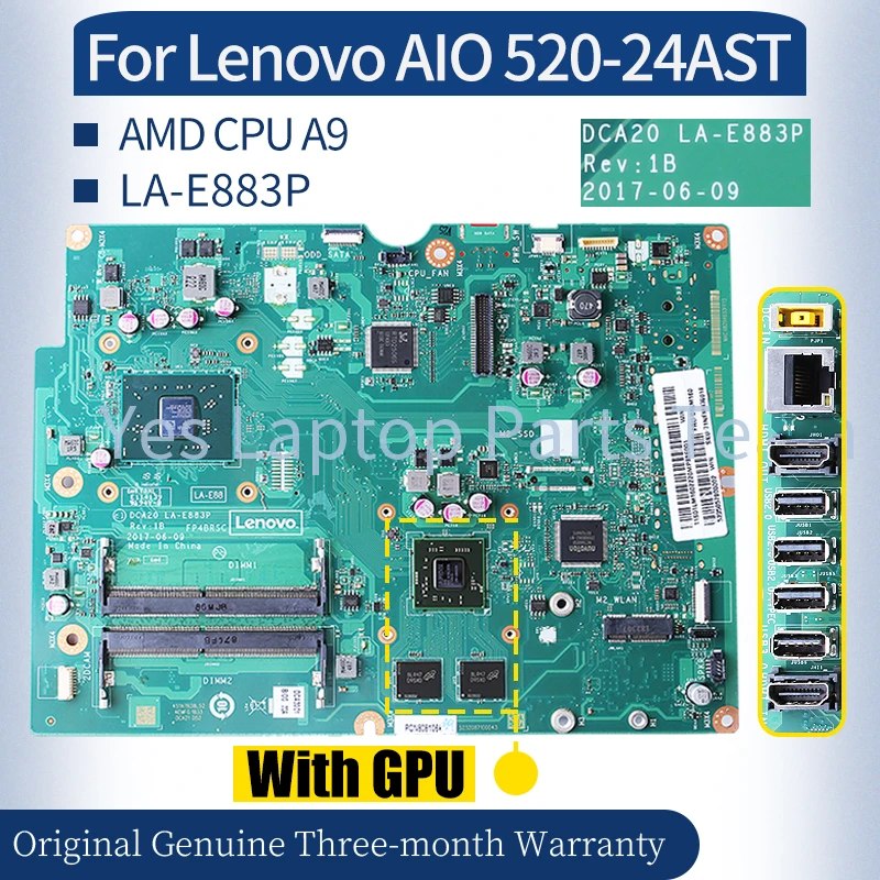 

LA-E883P For Lenovo AIO 520-24AST Mainboard 01LM218 01LM164 01LM174 01LM166 EM9010 AM9120 AM9220 All-in-one Laptop Motherboard