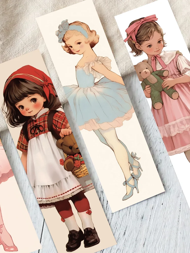 30pcs Cute little girl bookmark Vintage Art Book book for children reading page label for students with gift stationery cards