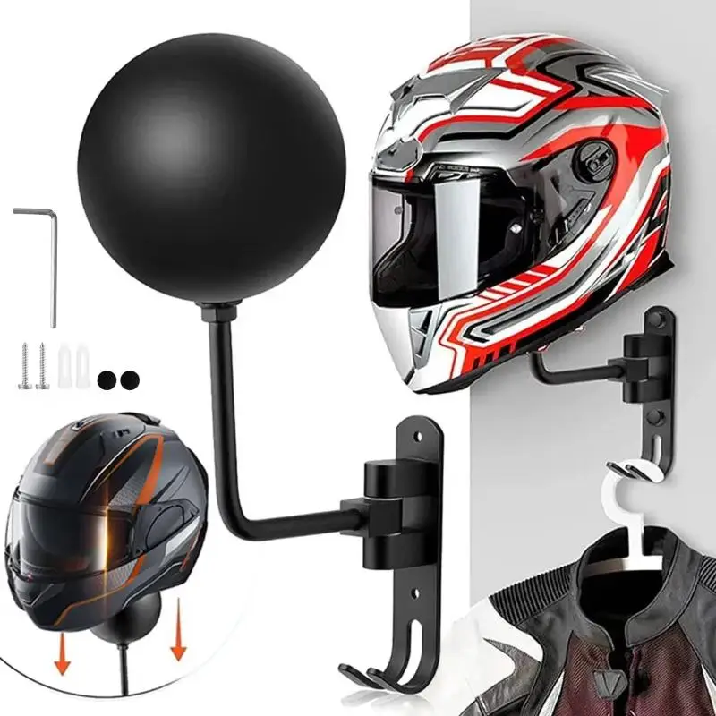 180° Rotation Wall Mount Helmet Hanger Space Saving Motorcycle Football Helmet Rack for Home Garage Storage