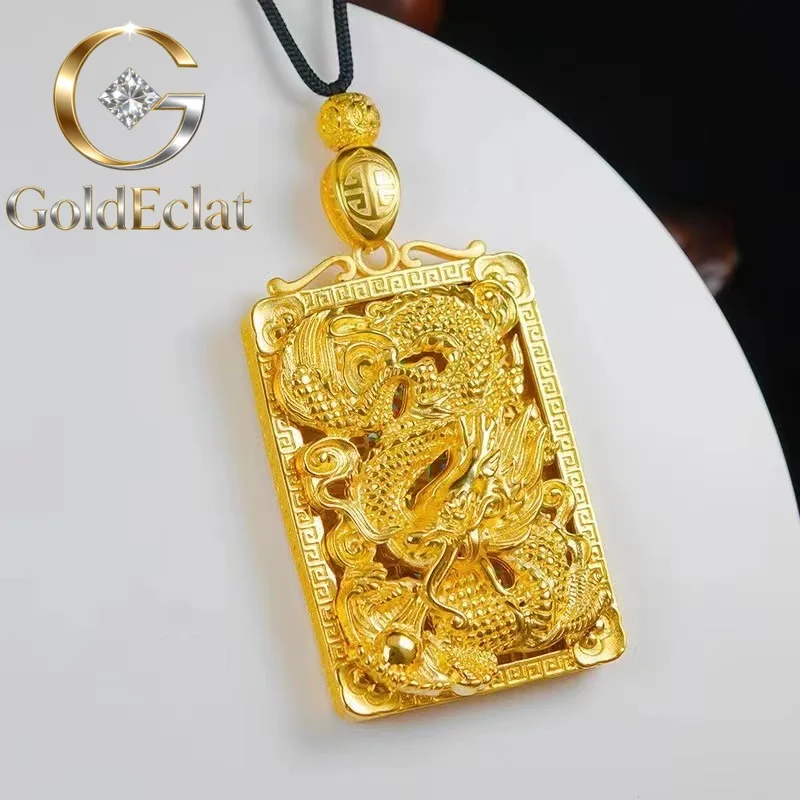 

GoldEclat Роскошный мужской кулон-дракон из чистого золота 24K 9999 пробы, полый кулон «Мир драконов»