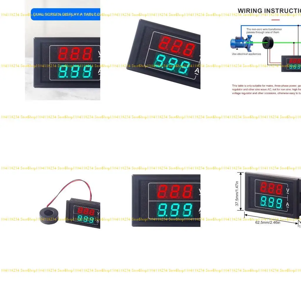 

P9FB Ampere Voltmeter Detector Digital Display Current Meter Panel with Wire