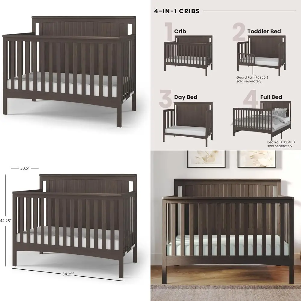 

Convertible Crib, Transforms to Day Bed, Toddler Bed, Full Size, 3 Mattress Positions, Non-Toxic, Dapper Gray