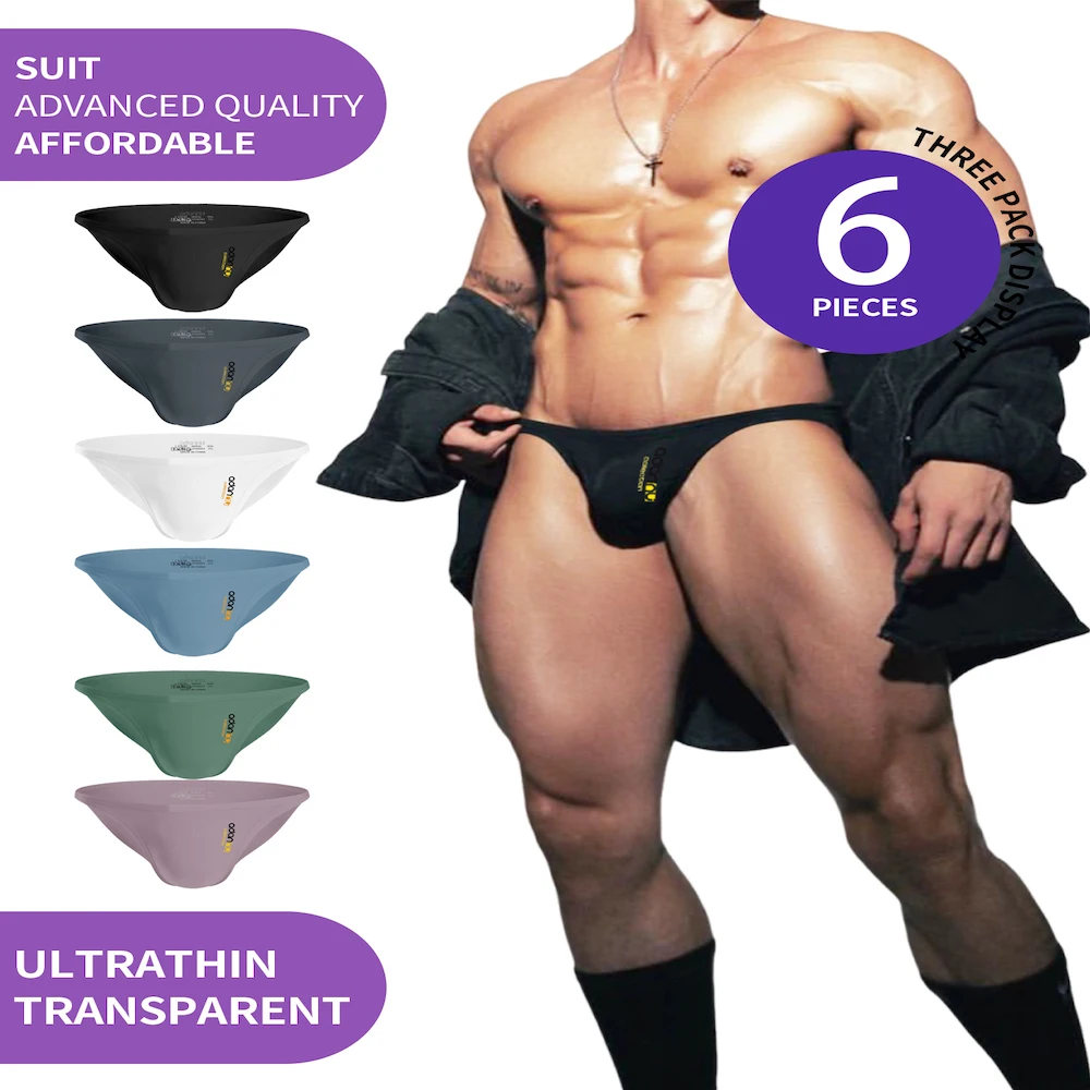 

6PCS Sexy Men's Briefs High-cut Sports Fitness Seamless Low waist Underwear Man Modal Thin Bikini U convex Underpants