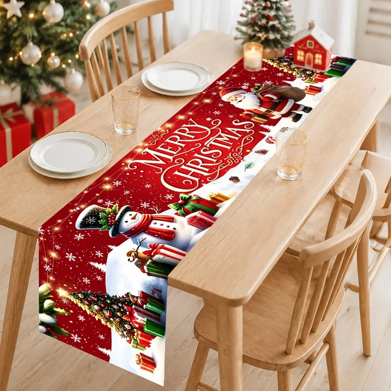 Christmas Themed Table Runner Santa Claus Snowman Designs Tablecloth Winter Holiday Home Table Decor Christmas Decorations 2026