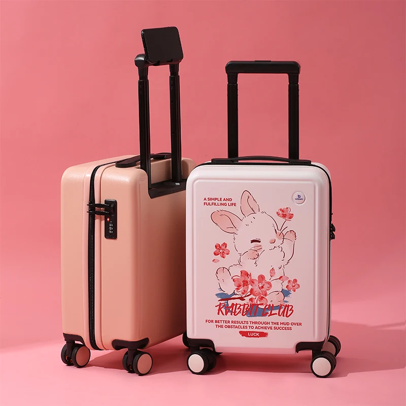 1-Piece Set of Cute Cherry Blossom Rabbit Trolley Suitcase, Large Capacity, Lightweight Luggage, Suitable for Boarding, Travel, School, Outdoor Trips, and Children