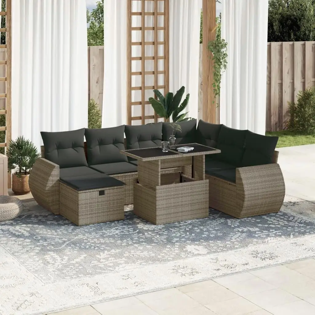

Cozy Grey Poly Rattan Garden Sofa Set with Large Adjustable Armrests for Outdoor Living Spaces