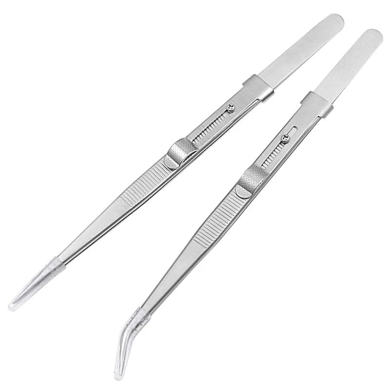 Stainless Steel Diamond Jewelry Tweezers Gemstone Pincette with Adjustable Antislip Lock Jewelry Tweezer Hand Tools