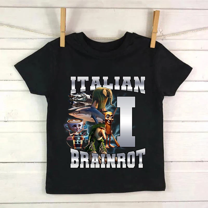 อิตาเลี่ยน Brainrot เด็กฤดูร้อนผ้าฝ้าย TEE Tung Tung Tung Sahur เสื้อยืดแขนสั้นเสื้อผ้าเด็ก Meme ตลกน่ารัก TOP ของขวัญ