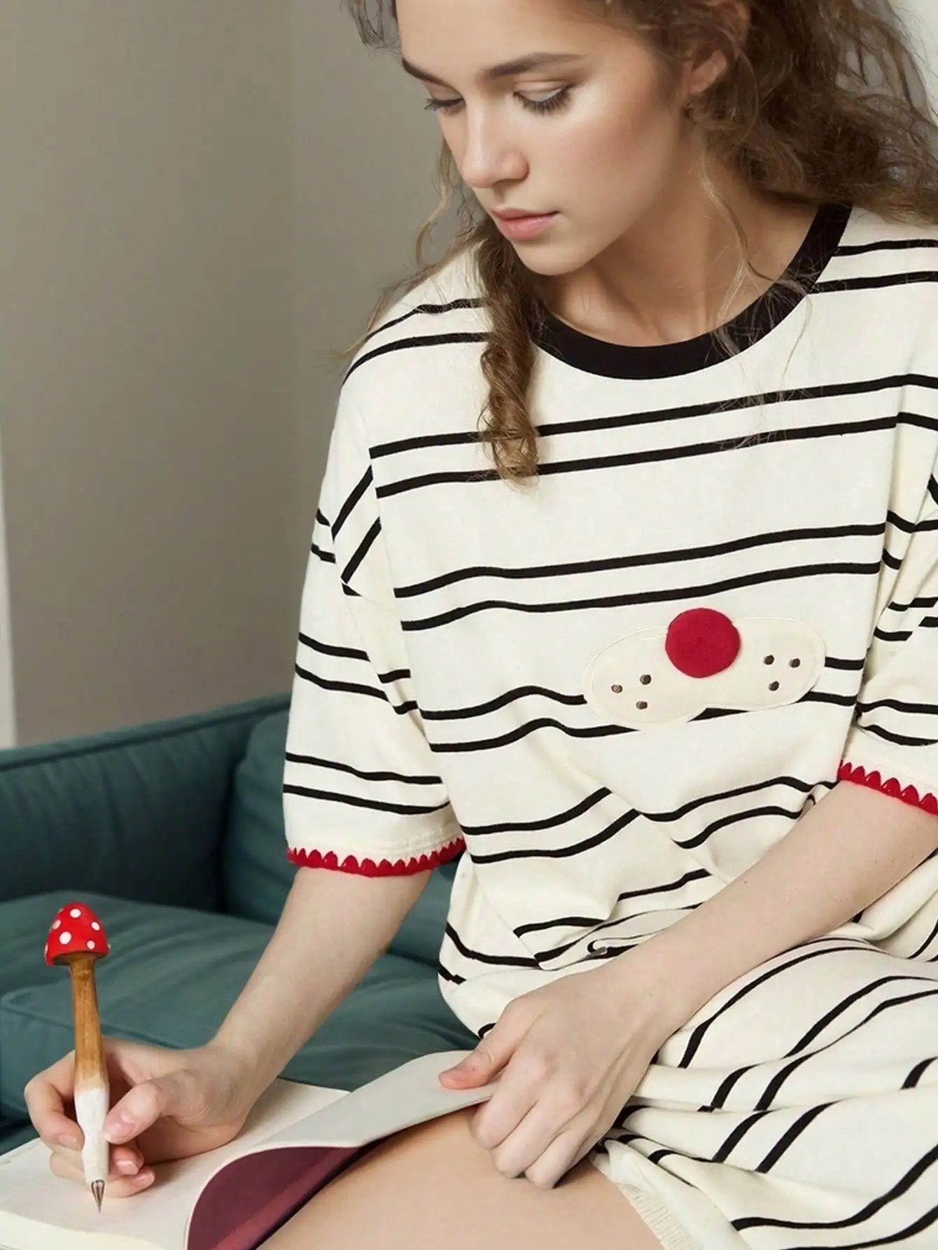 ROMWE Kawaii Lovely And Sweet Plaid Embroidered Doll Collar Women Dress