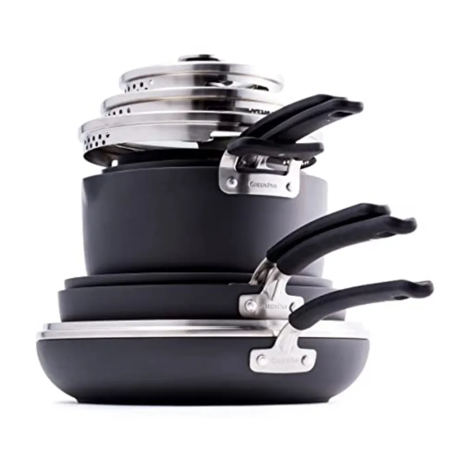 

Kitchen stackable hard anodized healthy ceramic nonstick cookware, black, PFAS-free and dishwasher safe