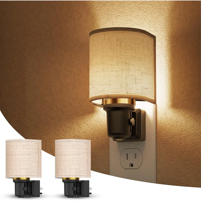 

L LOHAS LED Night Lights Plug into Wall, 2Pack 0-100LM Linen Fabric Decor, Dusk to Dawn Sensor Vintage Night Light, 1W Dimmable