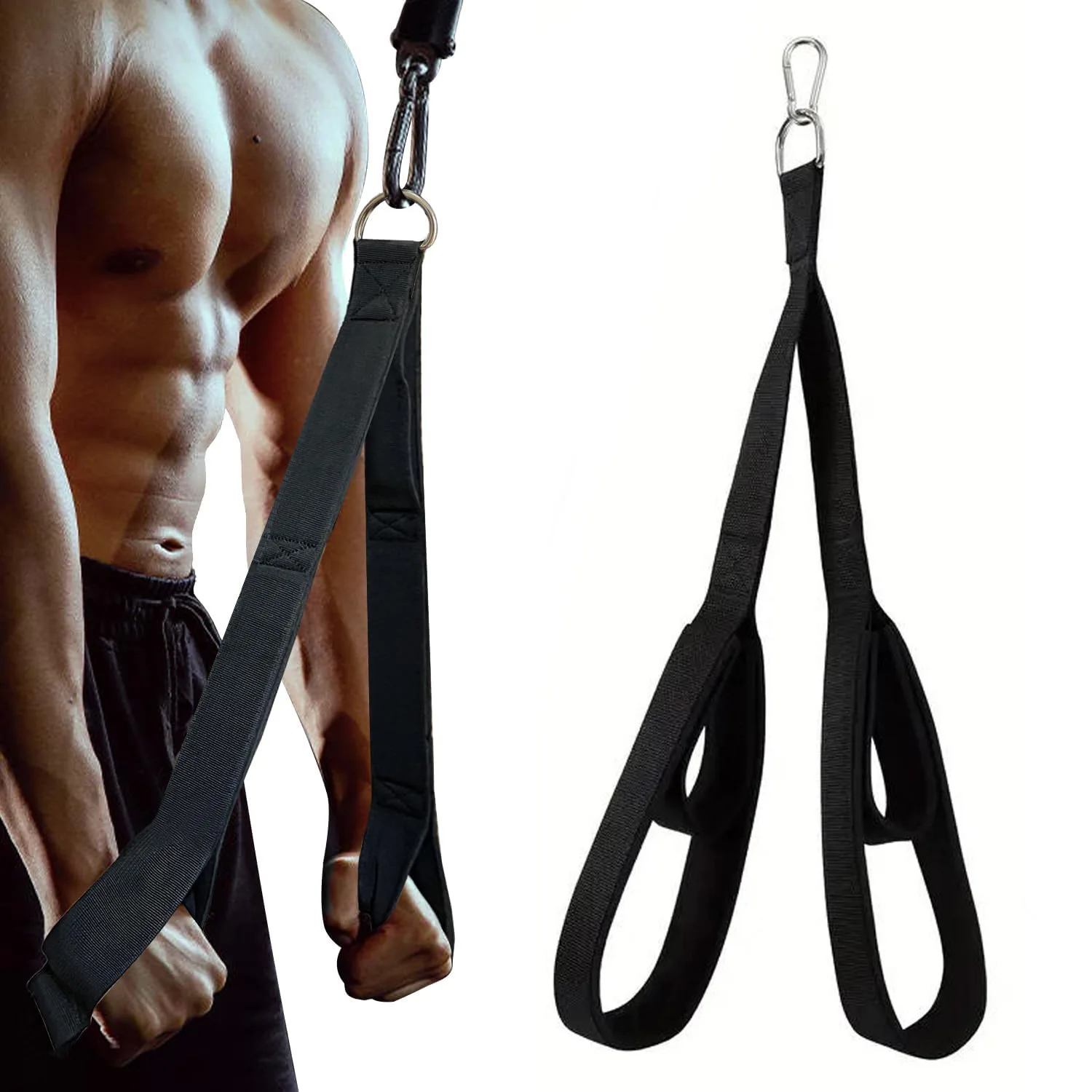 Gym Lat Pulldown Double Head Tricep Rope, Cable Machine Attachment for Biceps Triceps Workout Fitness Accessory