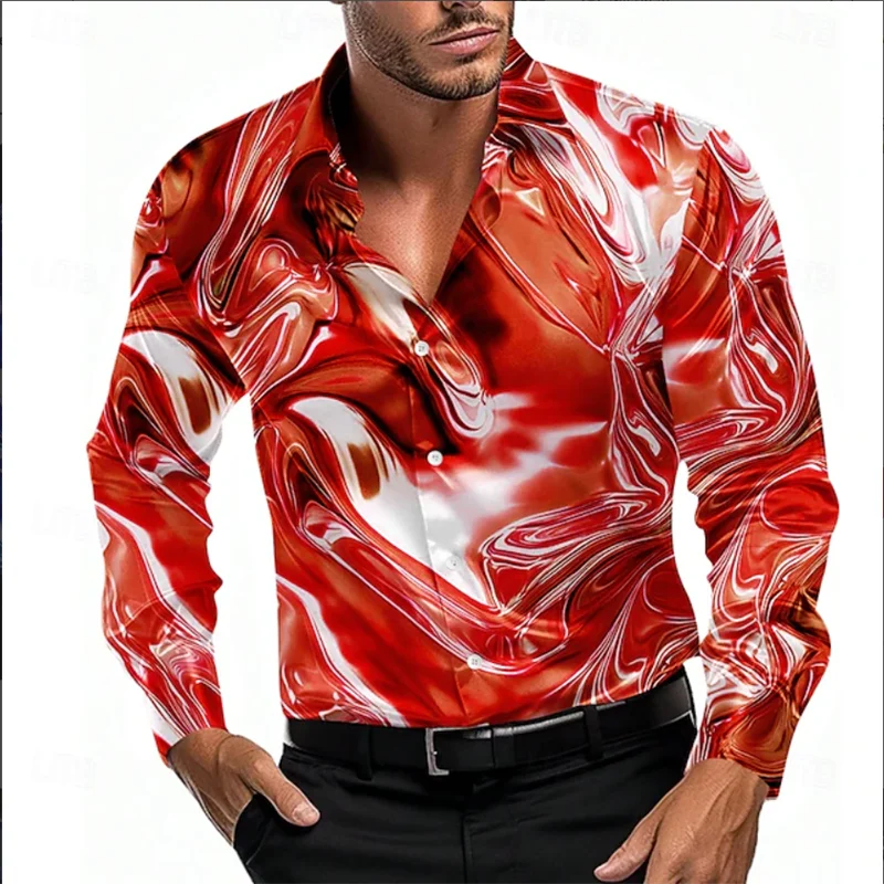 

Новая мужская рубашка с длинным рукавом, повседневная модная рубашка с 3D геометрическим принтом, мужская рубашка с длинным рукавом и воротником с клапаном