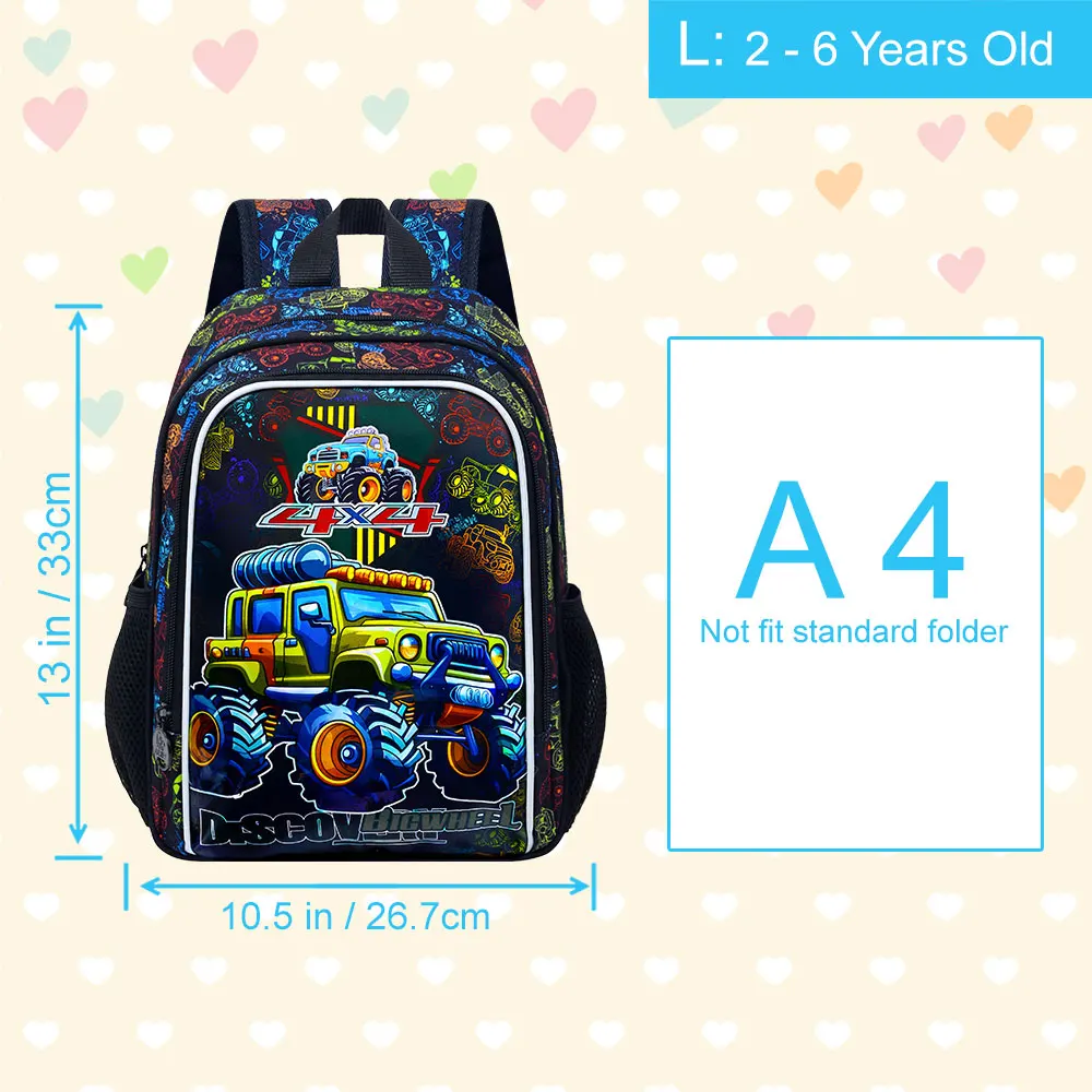 Toddler Backpack for Boys, 13" Car Kids Bookbag, Cute Animal Preschool Kindergarten Schoolbag