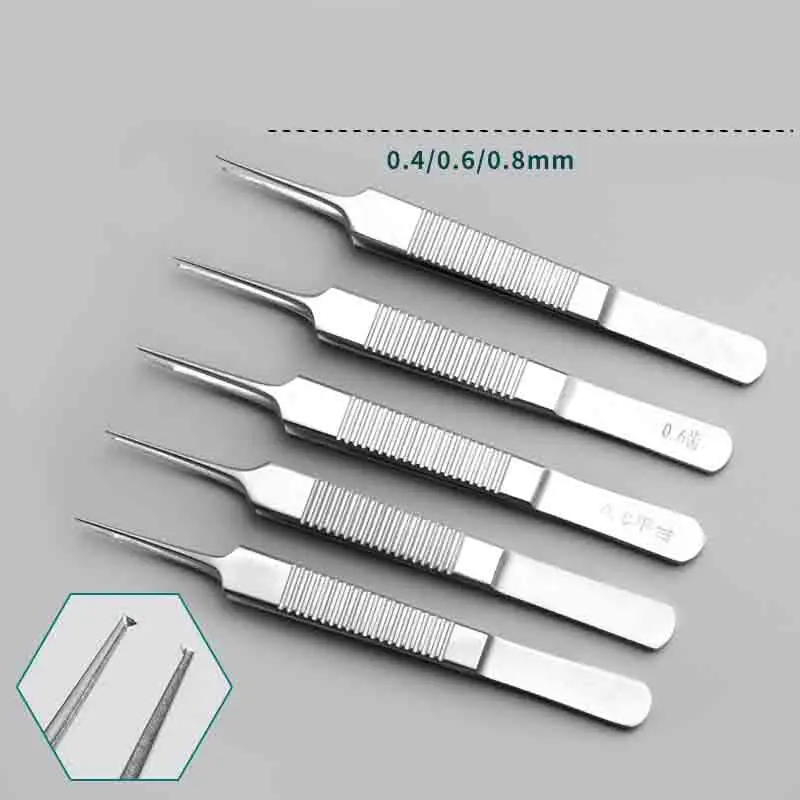 Pinça gorda para cirurgia de pálpebra dupla, aço inoxidável com dentes e ganchos, plataforma reta enterrada