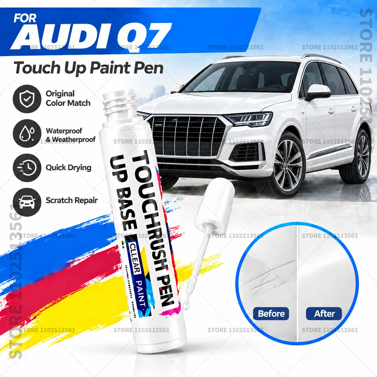 Automotive Touch Up Paint Pen Scratch Repair Marker for Car Body Bumper Door Paint Restoration Accessories For Audi Q7 White