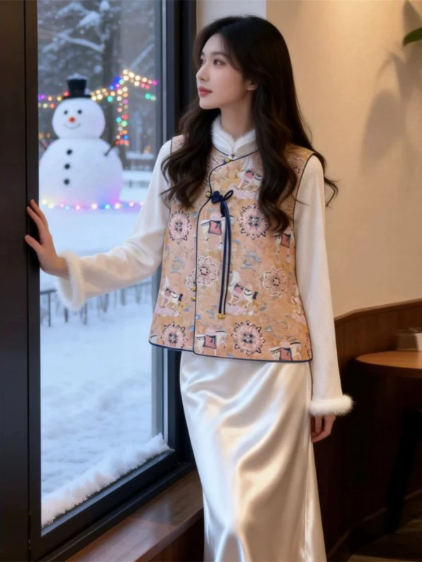 

Женский жилет в китайском стиле с вышивкой, на пуговицах, весна 2026, модный тренд, верхняя одежда, костюм Тан