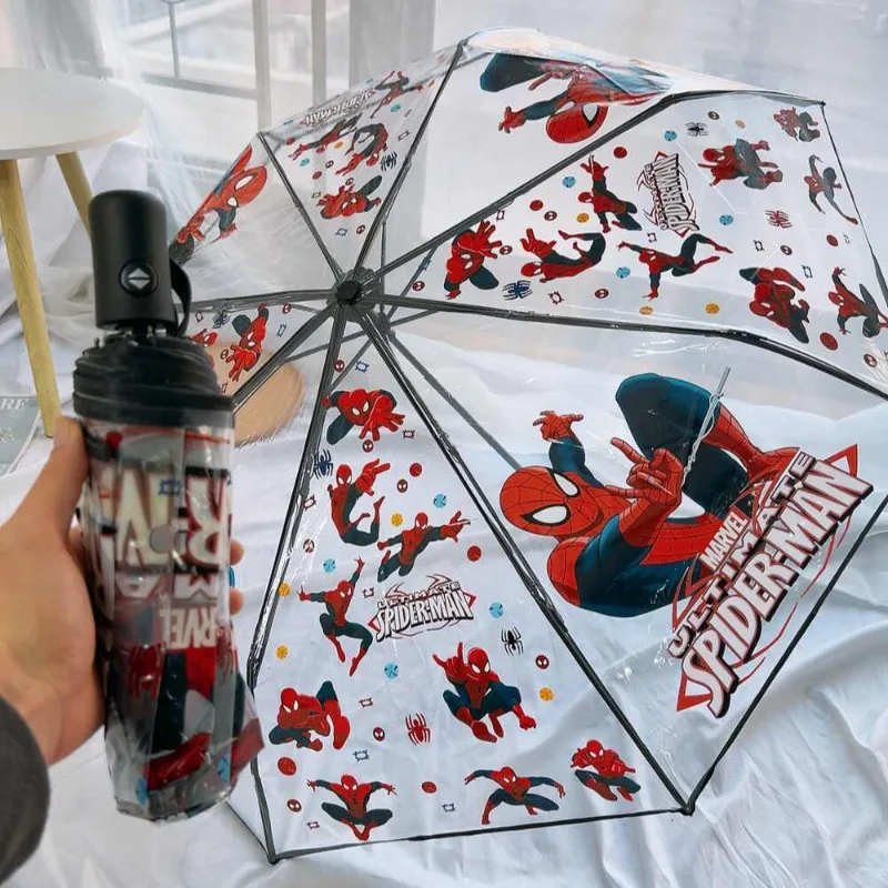 

Marvel Spider Man Children Transparent Automatic Umbrella Manual Umbrella Three Folds and Eight Bones Cartoon Folding Rainy Day