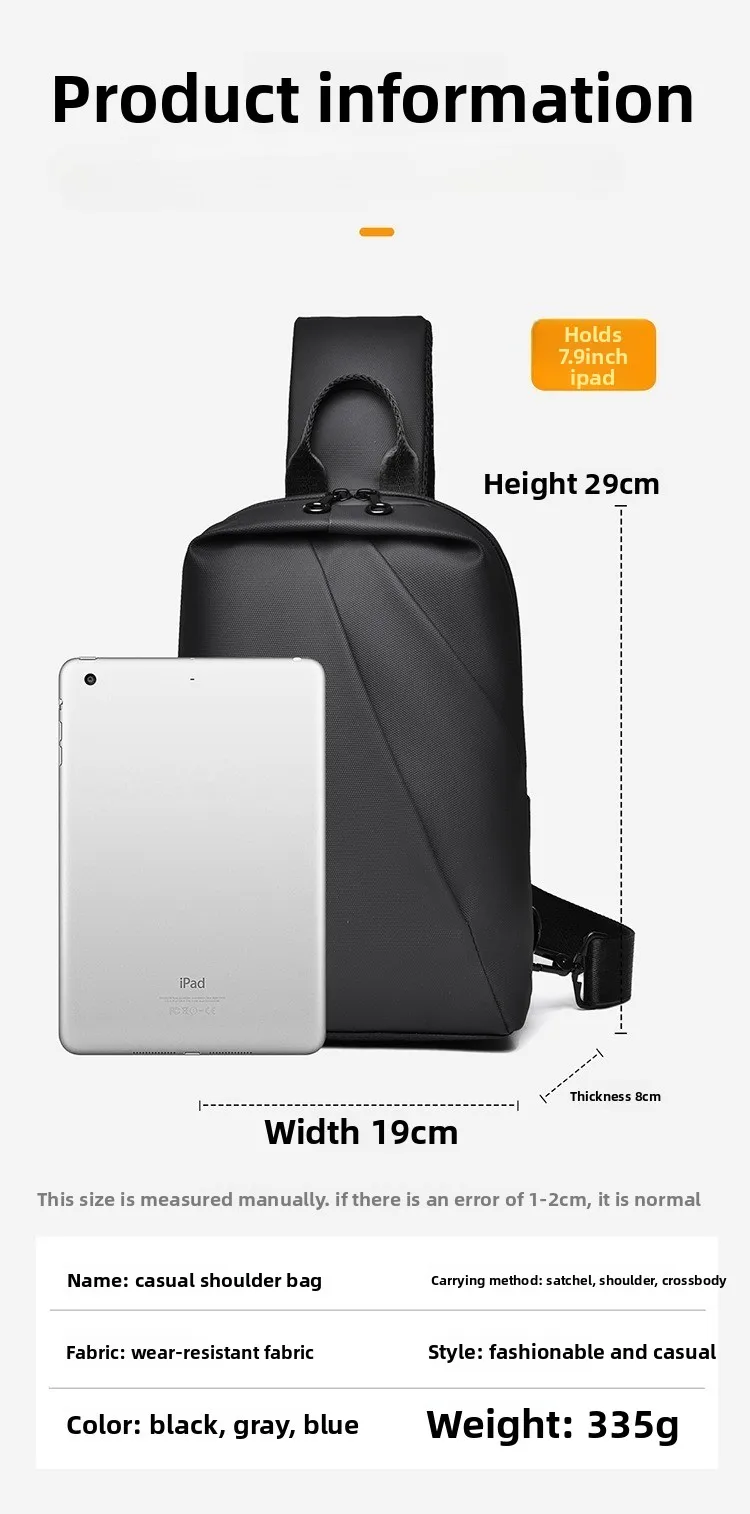 New Men's Chest Bag, Fashionable and Sporty Shoulder Bag, Large-capacity Portable Crossbody Bag, Casual Small Crossbody Bag