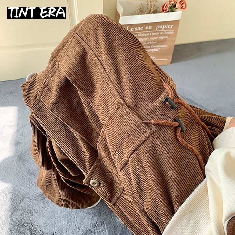 TINT ERA Corduroy Cargo Vintage Pants For Men Streetwear Cargo Trousers Male Joggers Hip Hop Green Black Japanese Pocket Korean