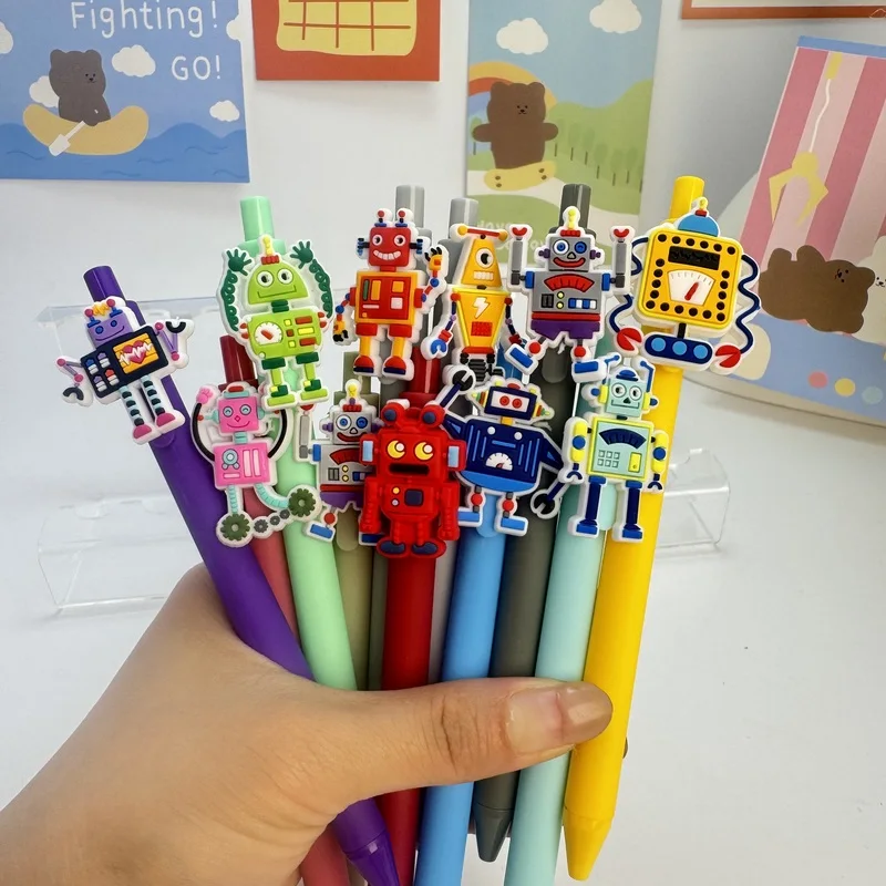 20/30pcs  Creative, simple, cute, cartoon-themed retractable ballpoint pens in various robot designs Campus Design Back-to-Schoo