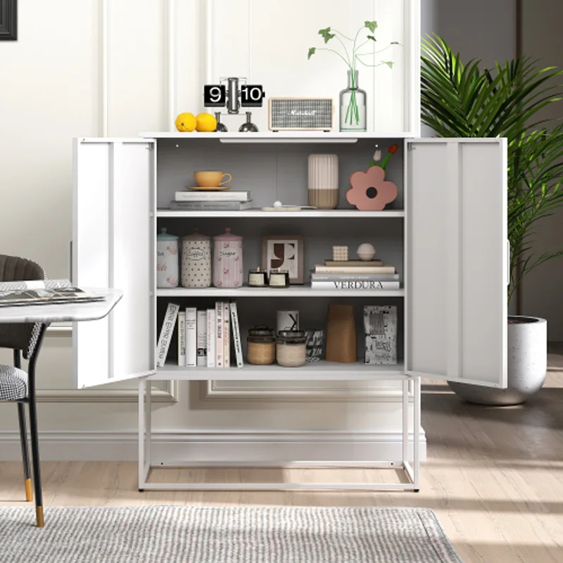 Heavy Duty Metal Buffet Sideboard Modern Steel Storage Cabinet with 2 Shelves, Free Standing Accent Cabinet with Magnetic Doors