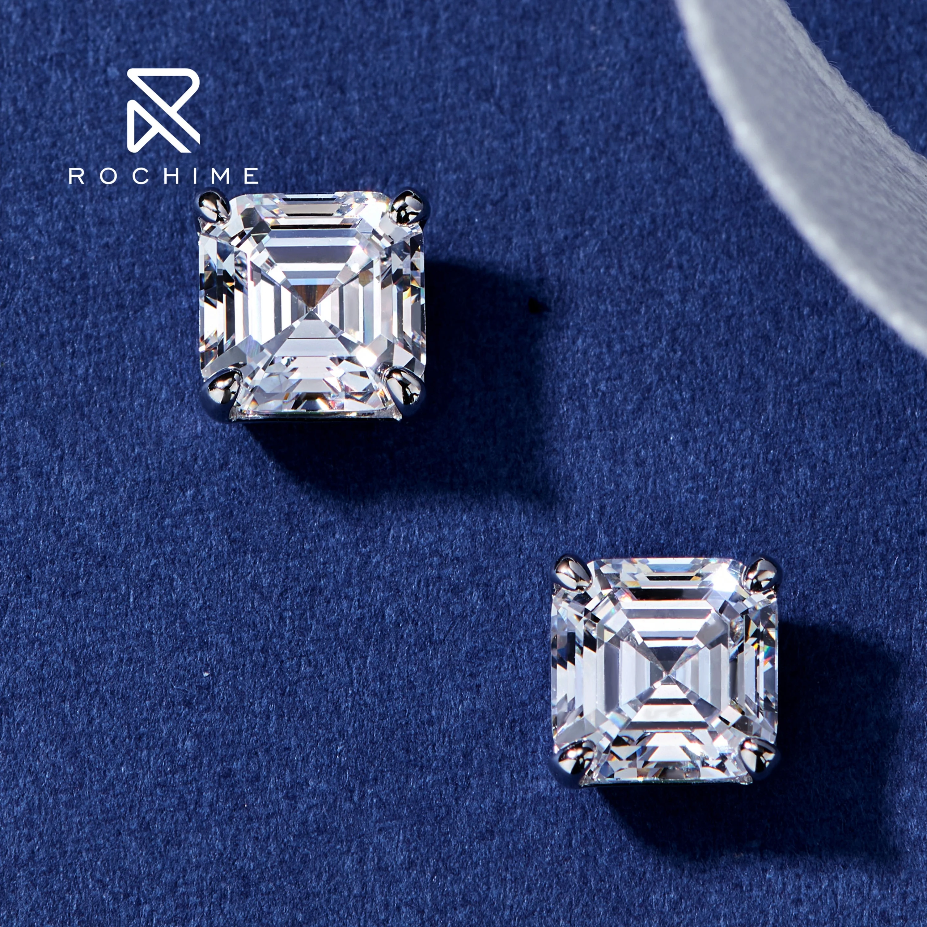 Rochime-Boucles d'oreilles en diamant taille Asscher pour femme, argent regardé 925, plaqué or, bijoux fantaisie