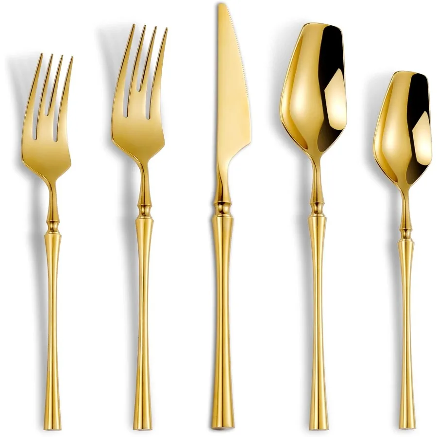 

20Piece Gold Silverware Set for 4Modern 18 10 Stainless Steel Flatware Set Unique Rustic Cutlery Utensils Set Spoon and Fork Se