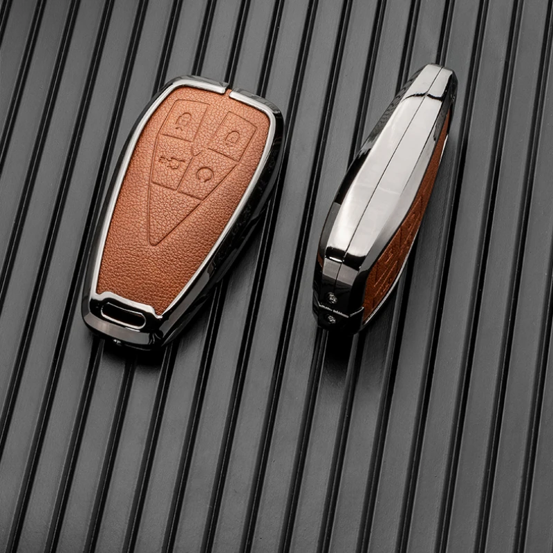 Zinc Alloy+Leather Car Key Cover Shell for Changan Unit-k Unit-t Unit -V Key CS55PLUS Protective Case Accessories Keychain