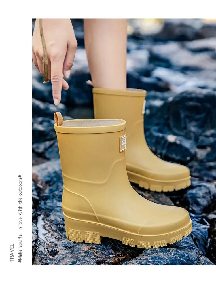 2026 Modische koreanische Damen-Regenstiefel (Wadenhöhe) mit dicker Sohle, verschleißfest, rutschfest, wasserdicht, für die Autowäsche geeignet – Detail 23