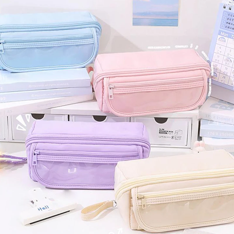 Multi-layer Portable Large Capacity Pencil Bag Simple Fashion Zipper Pencil Pouch Stationery Student School Supplies Gifts