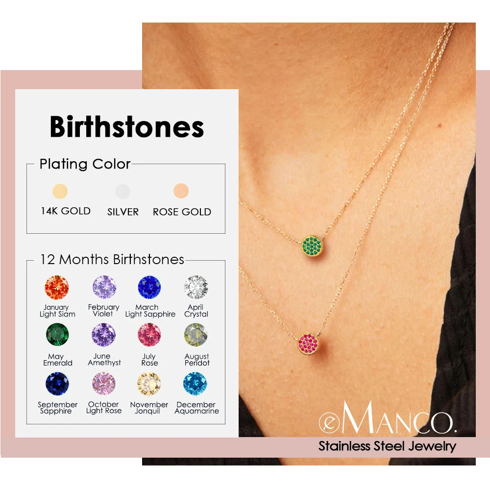 eManco Birthstone Naszyjnik z cyrkoniami 12 kolorów Naszyjnik ze stali nierdzewnej Konstelacja Miesiąc Prezent Biżuteria hurtowo