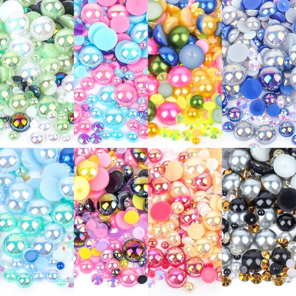 10/30g Mix Size ABS Imitation Pearls Half Round Flatback Beads AB Color Resin Rhinestones For Crafts DIY Nail Art Decoration