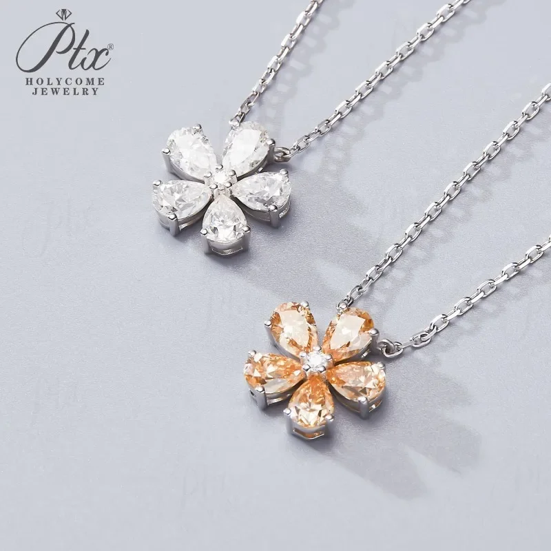 Halskette mit Fünfblättrigem Blumen-Anhänger, Moissanit-Diamant, 925 Sterling Silber Kette, Schmuck für Damen, Hypoallergen, Jubiläumsgeschenk – Detail 9