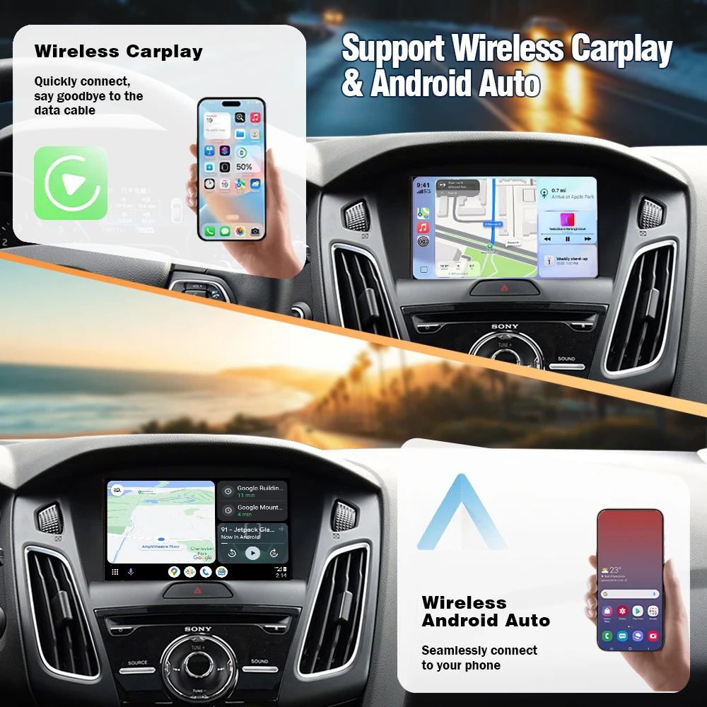 صندوق CarPlay من AUTOTOP لسيارة Ford Mondeo Focus Escape Fiesta Edge F-150 Transit Connect Edge 2011-2017 Sync 2، أندرويد لاسلكي Auto