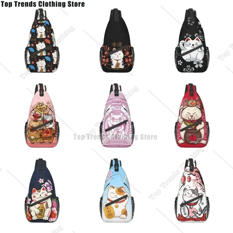 

Cool Maneki Neko Cats Pattern Sling Bags for Traveling Men's Japan Lucky Cat Crossbody Chest Backpack Shoulder Daypack