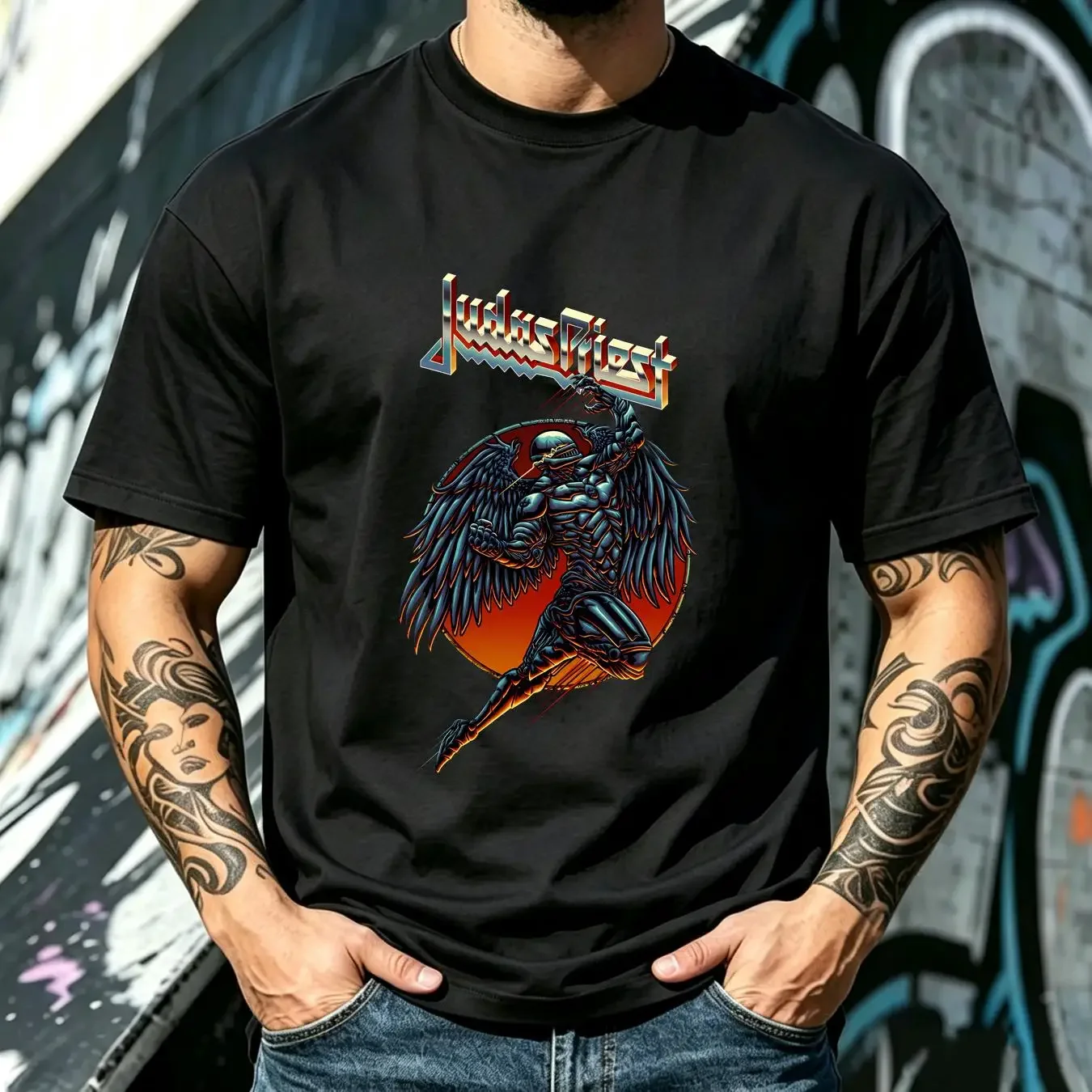 washed T Shirt Men's Judas Priest BTD Redeemer Slim Fit Small Black vintage Washed Comfortable Breathable homme Soft Versatile