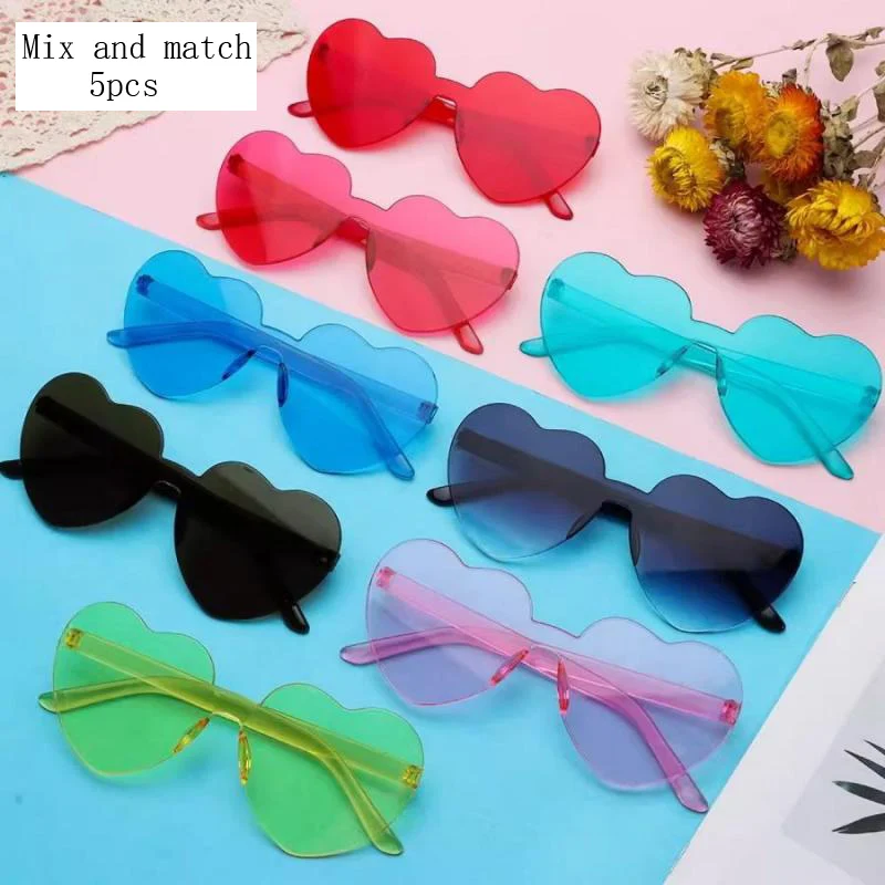 5 sztuk galaretki brzoskwiniowe okulary przeciwsłoneczne w kształcie serca kobiece zdjęcie uliczne Trendsetter okulary miłosne zdjęcie śliczne śmieszne okulary przeciwsłoneczne — zdjęcie 5